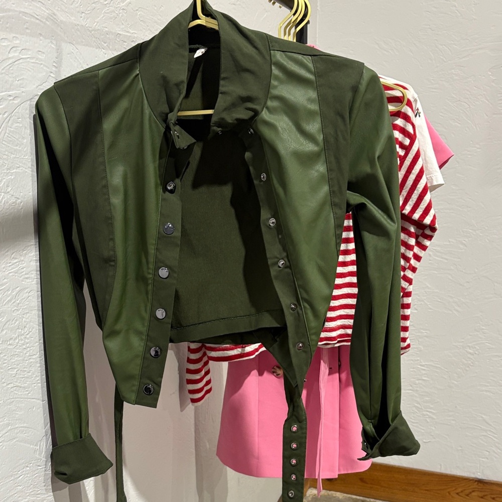 Green Button-Up Faux Leather Jacket